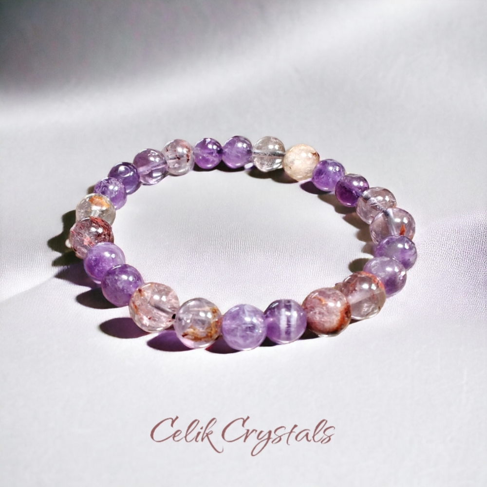 Amethyst Purple Phantom Ghost Quartz Bracelet 7-8mm Natural Stones